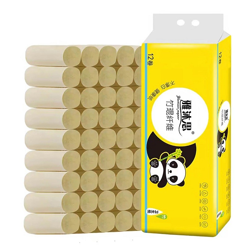 雅沐思炫伊系列竹浆本色350g12卷卫生纸卷筒纸批发家用纸巾卷纸家庭装