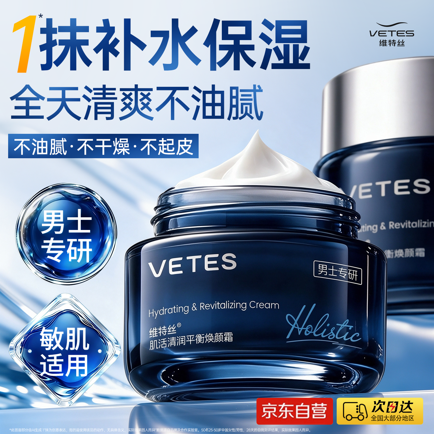 维特丝男士专用高保湿面霜护肤品补水控油提亮肤色紧致舒缓修护抗皱乳液