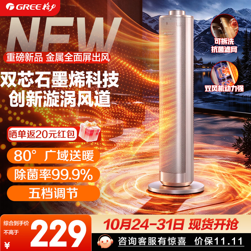 格力（GREE）【双风机石墨烯速热】暖风机办公家用暖融融抗菌取暖电暖器多档位热风机电暖气摇头暖风扇轻音低耗 【石墨烯机械款】NFTG-X6020-M