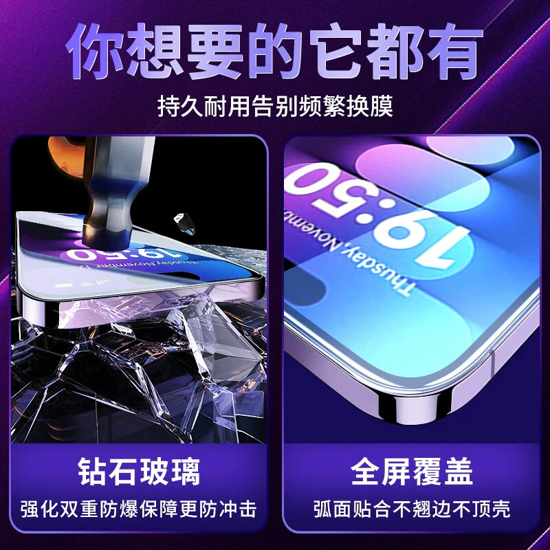 科希帝【360度高清】苹果15/14/13/12/16/17/18钢化膜防摔保护高清抗指纹全屏听筒防尘ProMax/plus手机膜 除尘秒贴舱【超清护眼】2片套装 iPhone 16