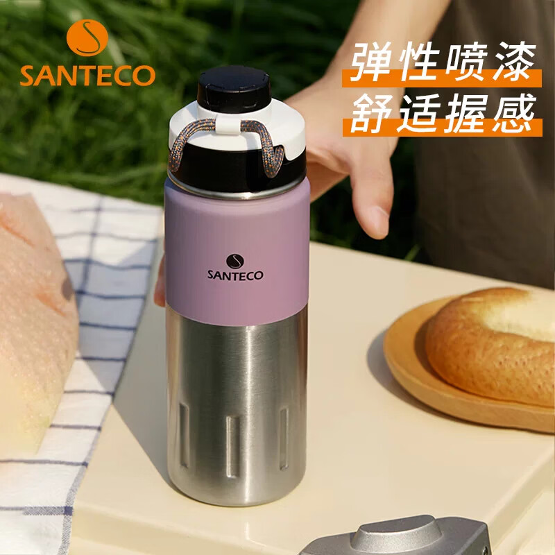 圣迪谷(SANTECO)不锈钢运动保温杯双杯口500ml大容量户外旅行多功能便携高品质 绿色温变版500ml