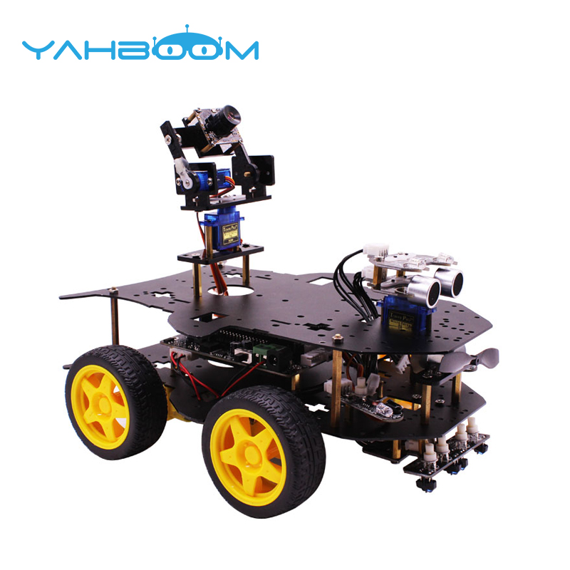 亚博智能（YahBoom） 树莓派智能小车4B编程机器人FPV视觉Python编程4WD套件AI视频 带摄像头云台 树莓派4B/4G