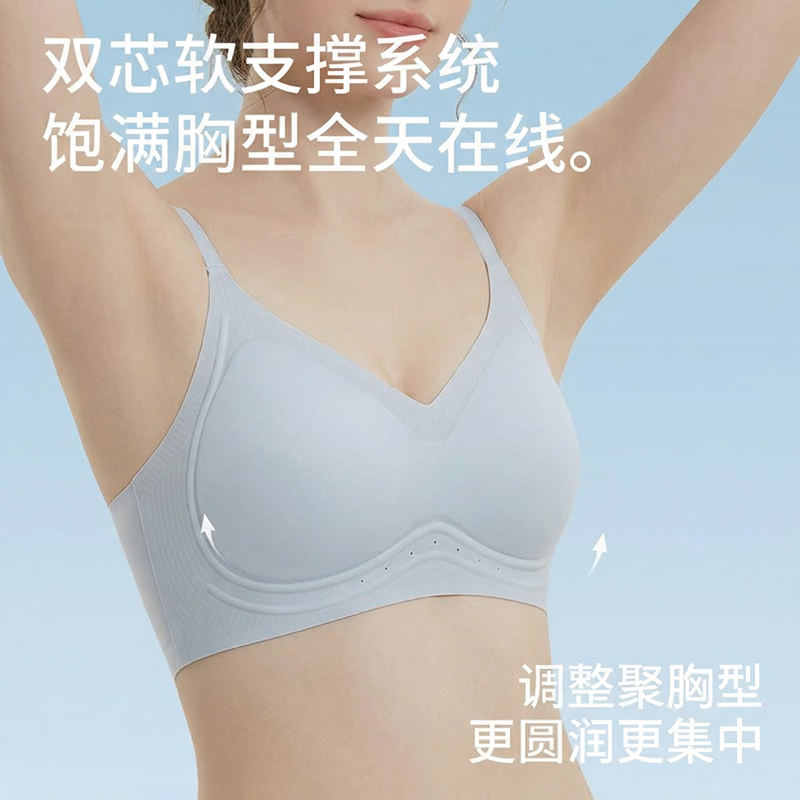 芬腾内衣女无钢圈文胸小胸聚拢收副乳防下垂调整型性感美背文胸罩 粉底肤+天蓝色 L (适合100-120斤)