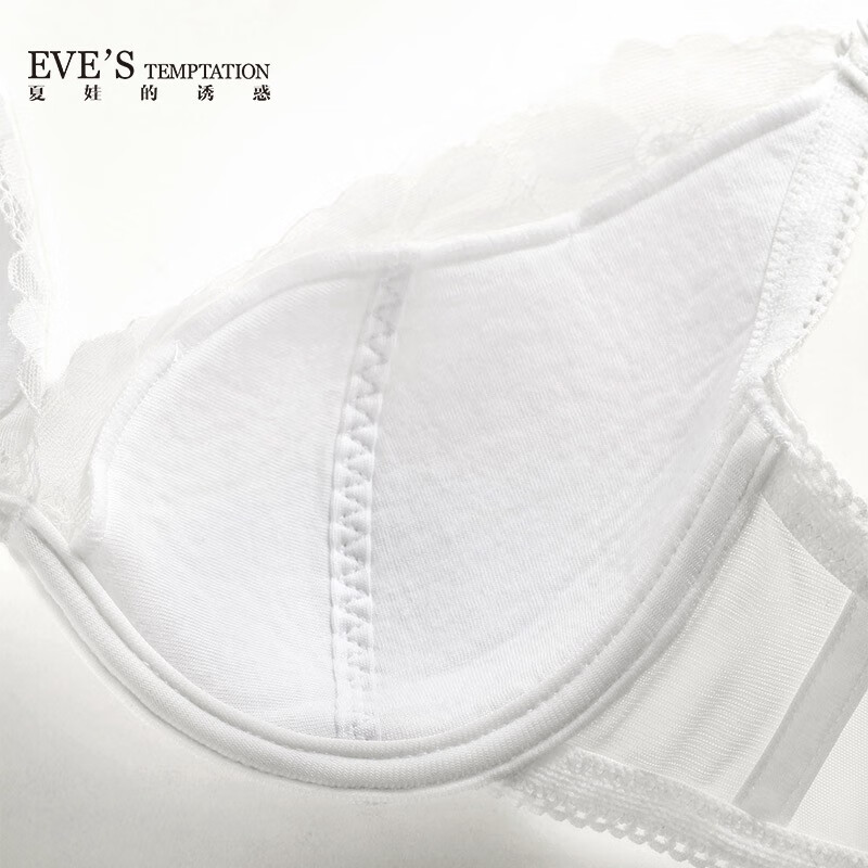 夏娃的诱惑绽放组性感蕾丝聚拢文胸舒适透气三角裤女士内衣套装女薄款胸罩 白色 85C 配三角裤XL码