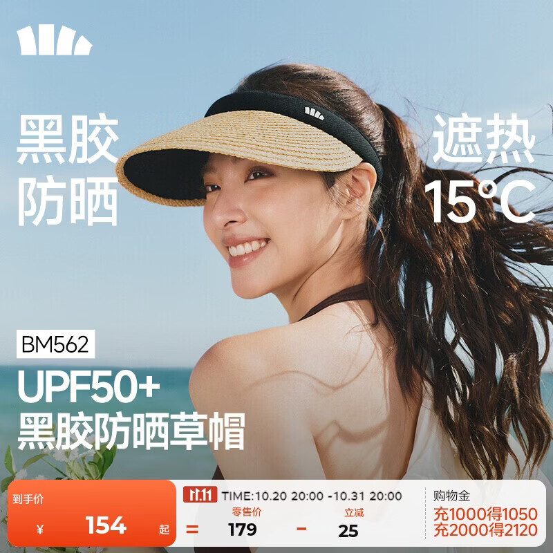 蕉下(beneunder)遮阳帽子草帽防晒帽女夏季防紫外线太阳帽空顶帽黑胶凉帽BM562