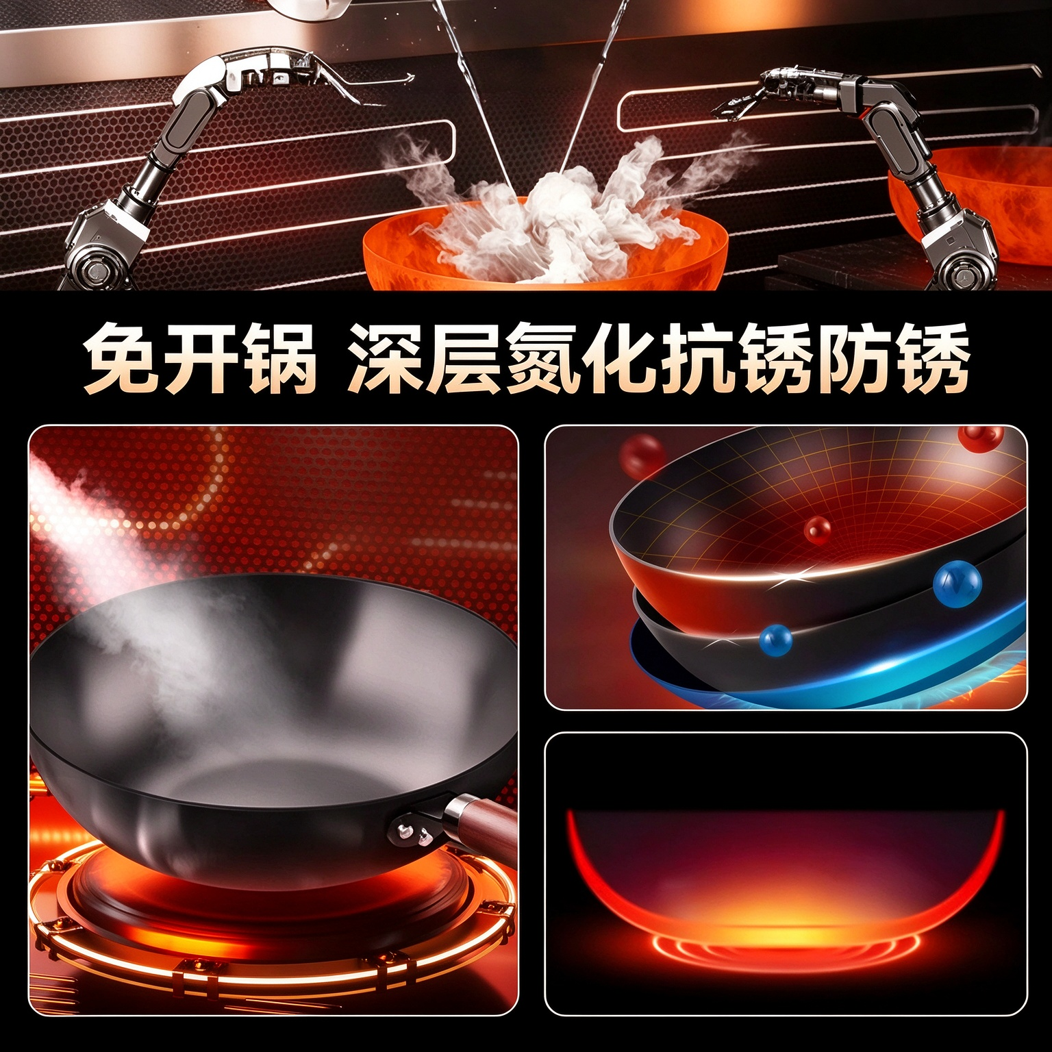 京严铁锅无涂层不粘锅家用炒菜锅精铁防锈锅具电磁炉燃气灶专用已开锅 【燃气灶用】无耳+盖+铲 30cm 氮化防锈丨爆炒出锅气丨2026最新款