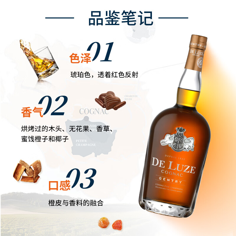 德利资 MAISON BOINAUD DE LUZE优质香槟区 干邑白兰地 法国进口洋酒 1L 德利资Gentry 1L 1瓶