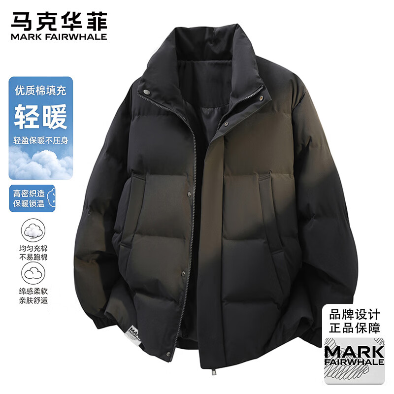 马克华菲(MARK FAIRWHALE)棉服秋冬男士加厚保暖棉衣潮牌棉袄宽松面包服外套 黑色 XL