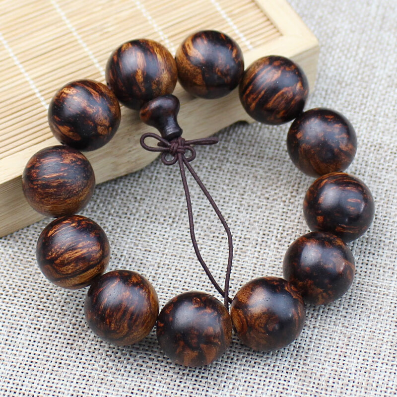 天然老挝越南黄花梨手串20原木料瘤疤文玩男士佛珠手链小孔似海黄