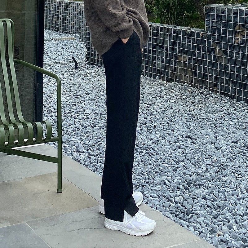 登页秋冬款青少年工装裤加长版超长韩版裤脚开叉西装裤男士宽松直筒西