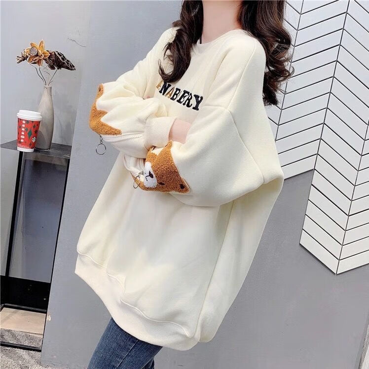码胖妹妹遮肚子外套2022新款高档卫衣女 乳白色【春秋不加绒薄款】 m