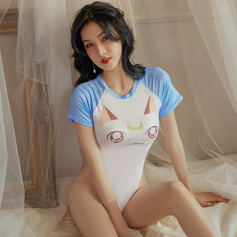 ledp 制服cos诱惑小众网红女高叉紧身开档免脱连体衣cos动漫小野猫