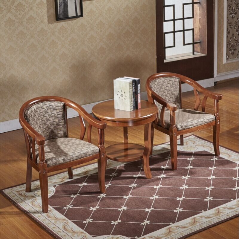 潇赫 宾馆房间围椅酒店配套家具圈椅休闲椅围椅三件套 实木休闲椅 围