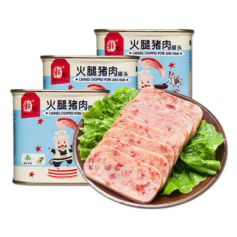 赖记火腿猪肉340g*3罐火锅即食下饭火腿午餐肉罐头户外速食  火腿猪肉340g*3罐