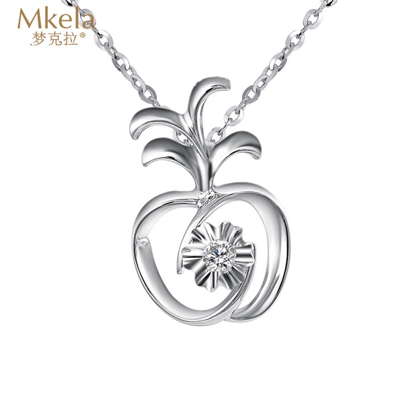 梦克拉 18k金钻石吊坠女 单钻吊坠 简约 k金钻石挂坠 女款项坠 苹果