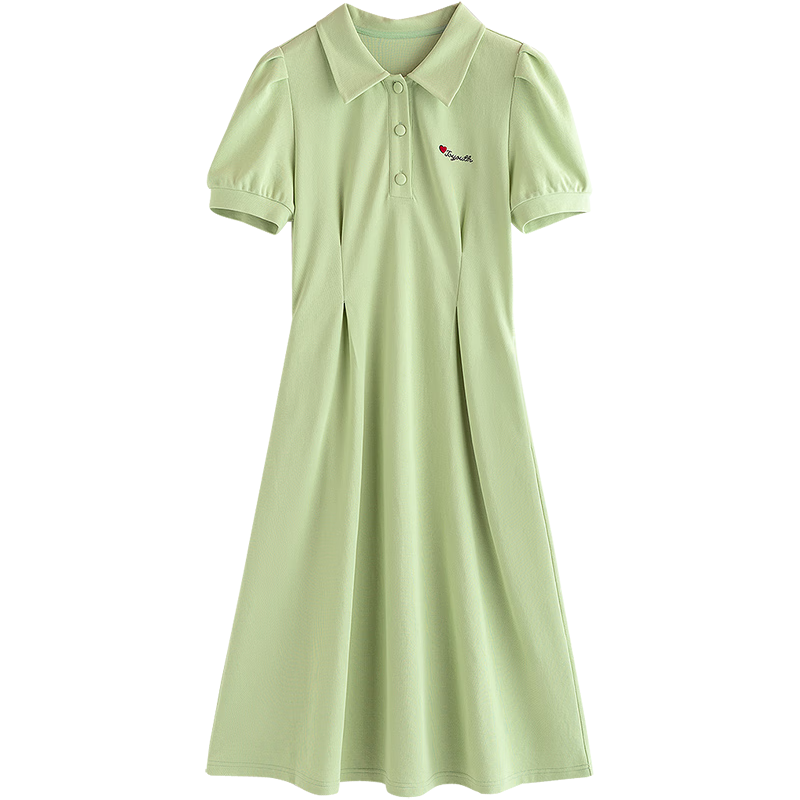 TOYOUTH 初语 短袖高腰显瘦连衣裙2023年夏季新款设计感掐腰裙中长裙T恤裙 浅绿色 XL