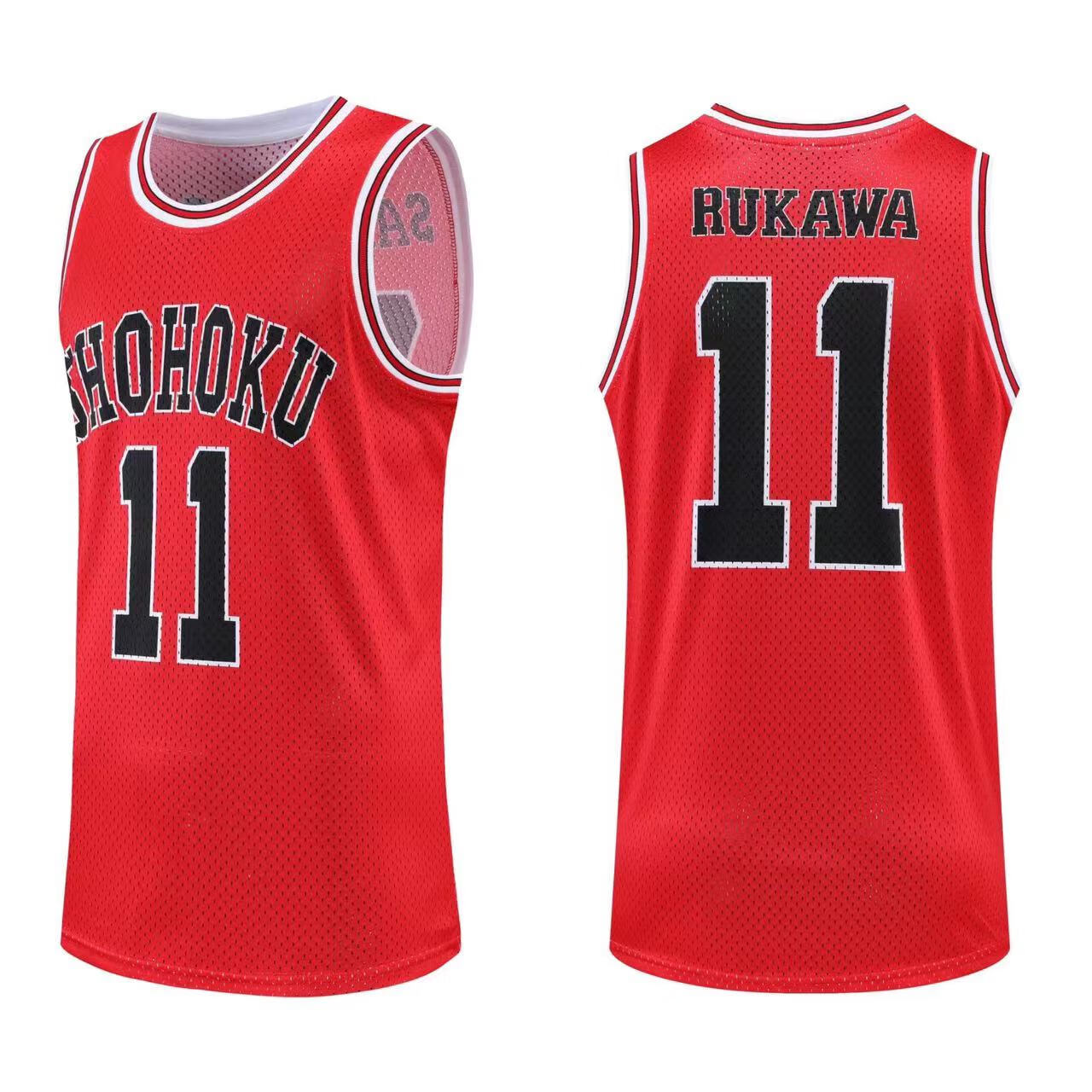 极演灌篮高手湘北樱木花道流川枫球衣艾弗森大网孔复古球衣篮球 红色