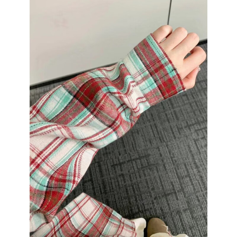 雷黛茜格子衬衫女款春秋休闲蓝色衬衣外套休闲长袖上衣女设计感小众显瘦 淡蓝色格子 #125 【面料】 S 建议95斤内