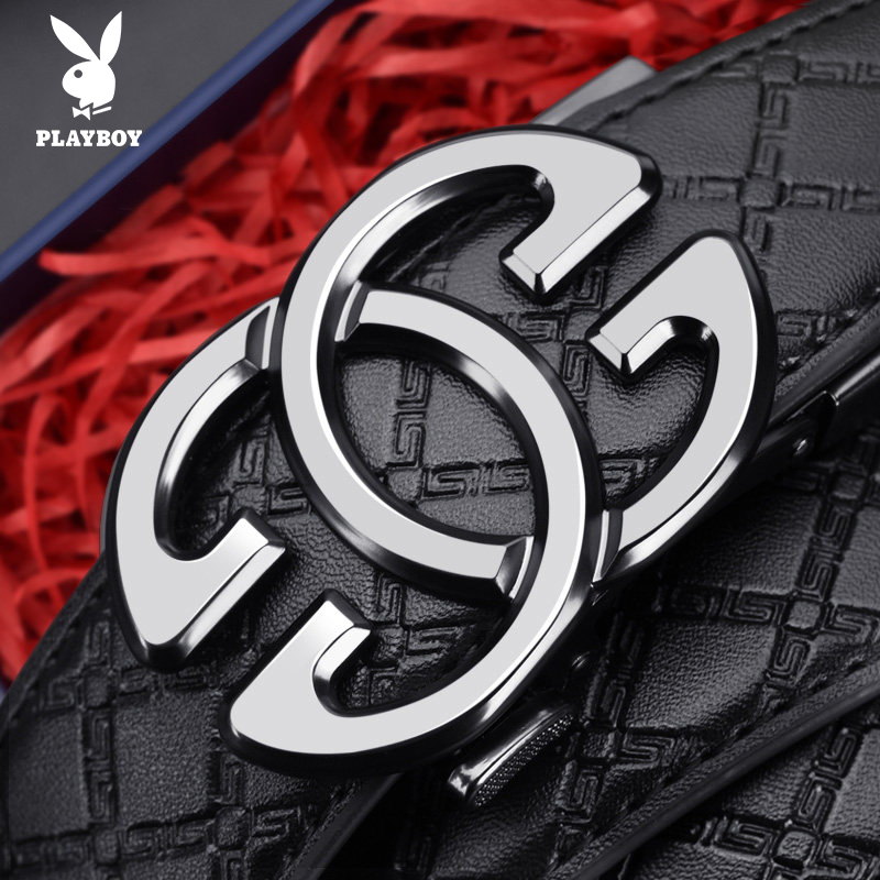 花花公子(playboy)皮带男士腰带礼盒装自动扣真牛皮休闲时尚裤带生日