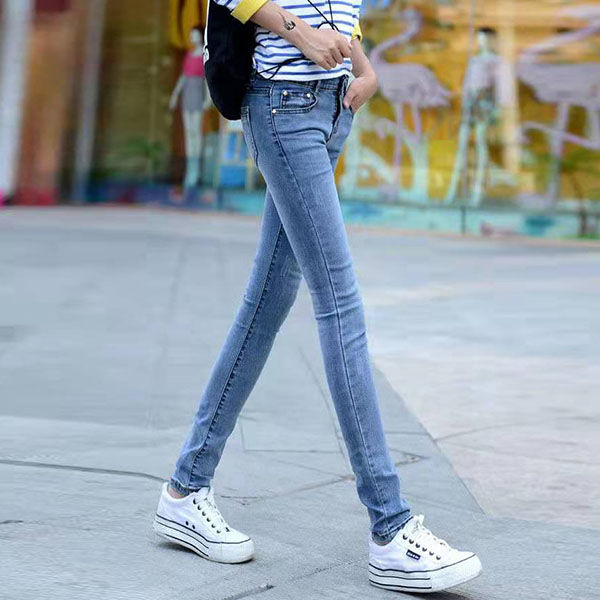 牛仔裤女修身小脚裤紧身显瘦加长高个子春季裤子新款 浅蓝色加长版 25