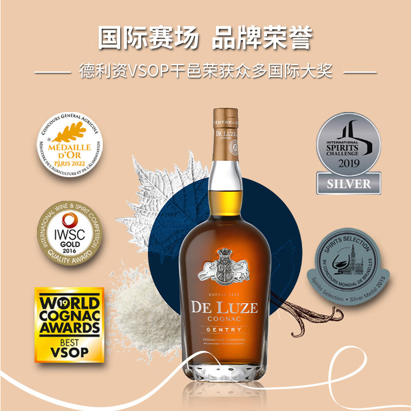 德利资 MAISON BOINAUD DE LUZE优质香槟区 干邑白兰地 法国进口洋酒 1L 德利资Gentry 1L 1瓶