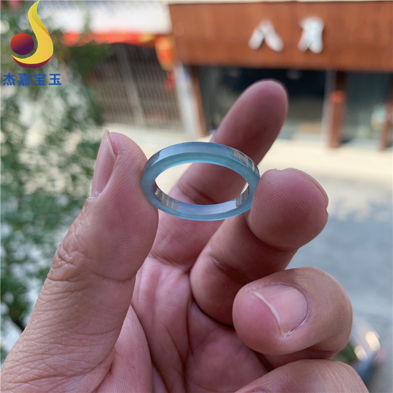 杰嘉宝玉  原创翡翠蓝水戒圈冰种方戒情侣指环男女款礼物带证书 其他尺寸支持定做不退不换