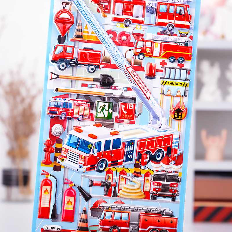 儿童卡通消防员消防车泡棉贴画立体泡泡贴纸幼儿园早教认知奖励贴