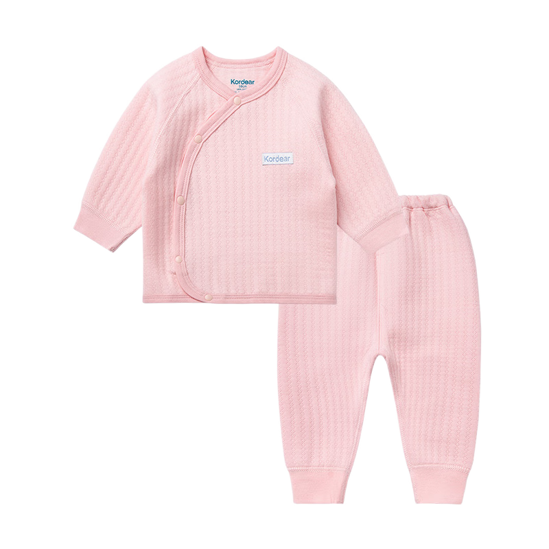 Kordear （考拉蒂爾）新生兒兩件套裝打底衣服寶寶純棉睡衣春秋款?yuàn)A棉保暖嬰兒內(nèi)衣褲子 粉色 59cm