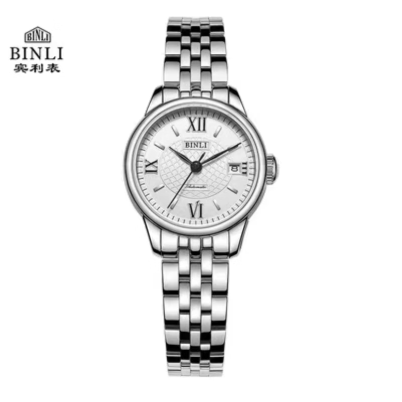 宾利全自动机械男表钢带防水女情侣表 6083时尚简约 白面女款