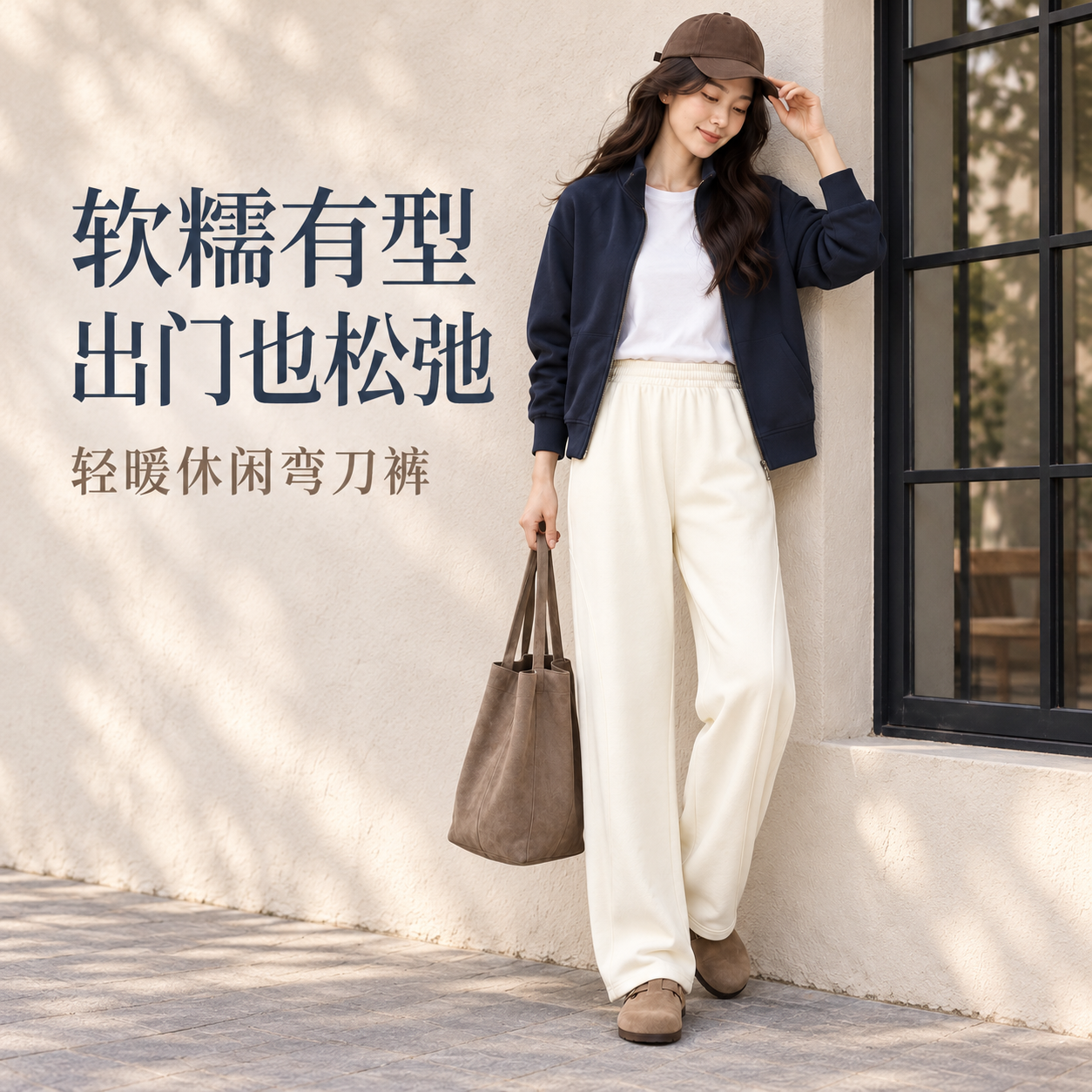 VVC弯刀裤女加绒阔腿裤秋冬垂感腰休闲裤梨形身材百搭保暖裤子 黑色 L (165/68A)