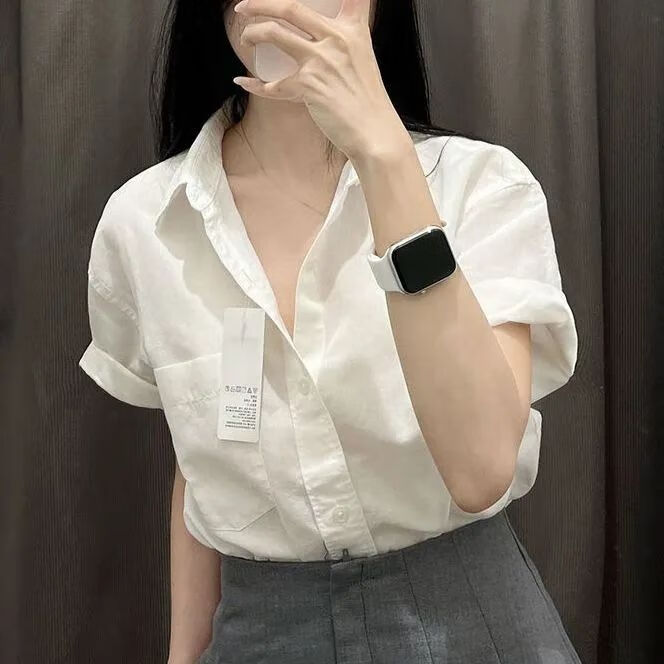 裙子套装女学生美式森系复古设计感小众拖地大摆 【单件】轻熟白衬衫