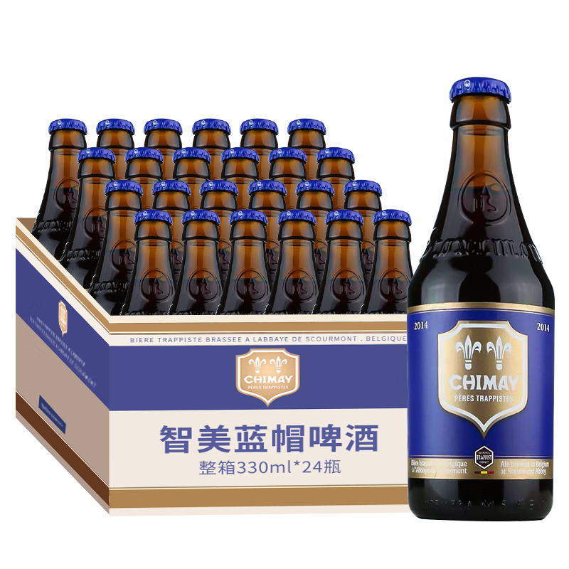 拍2件 智美（Chimay） 比利时进口精酿啤酒 高度修道院风格 送礼聚会自饮 蓝帽330ml*24瓶整箱装 796元（合398元/件)