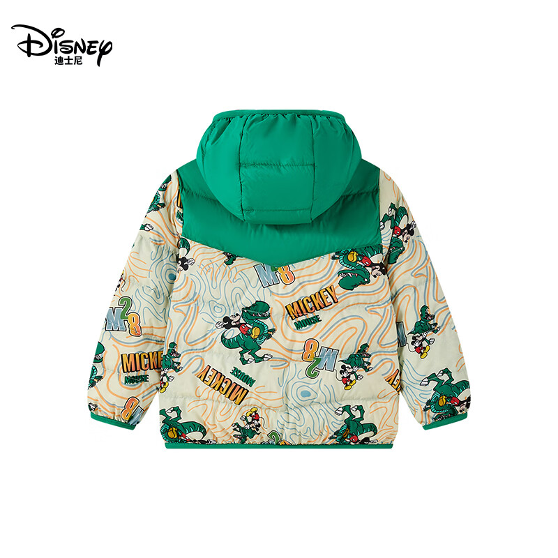 迪士尼（Disney）童装男女童连帽羽绒服2026秋冬新款90绒时尚拼接轻薄保暖上衣外套 绿色 140 【建议身高130-140cm,体重56-68斤】