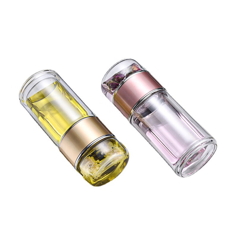 双层隔热茶水分离杯男女泡茶杯高颜值花茶玻璃杯小 琉璃黑 1只 350ml