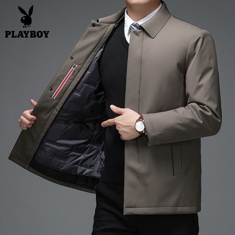 65花花公子(playboy)香港可拆卸活里内胆夹克羽绒服男中年中长款白