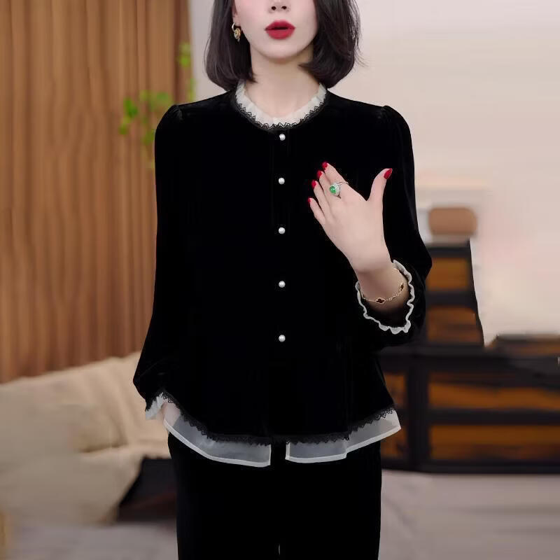 2026秋季新款女装时尚气质减龄拼接设计感小众别致长袖衬衫上衣 图片色 2XL 【建议体重105-120斤】