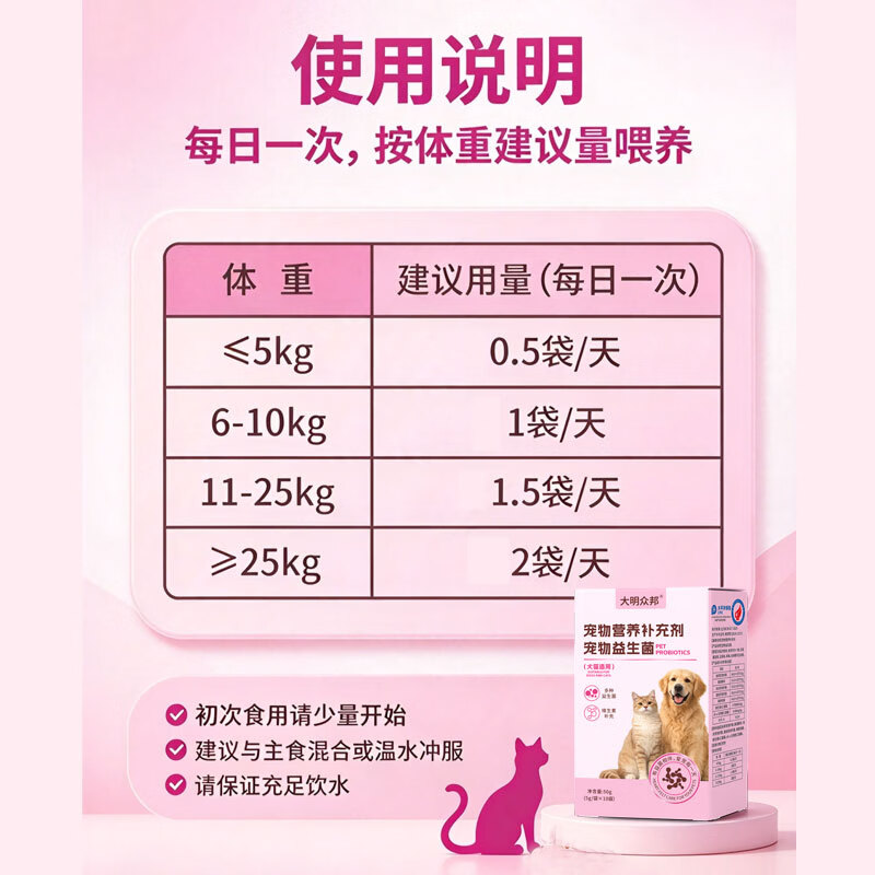 大明众邦宠物益生菌宠物营养补充剂幼犬幼猫调理肠胃 益生菌50g 50g*1盒