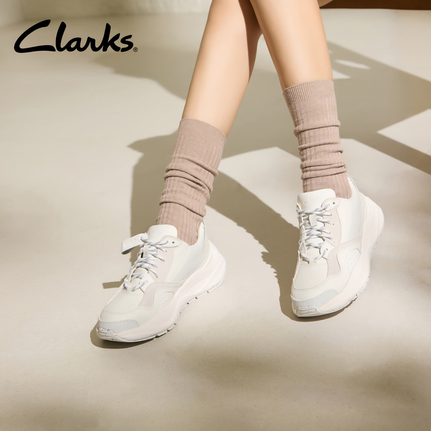 Clarks其乐水芸轻量系列女鞋春夏拼接设计休闲老爹鞋 白色 261722144 37
