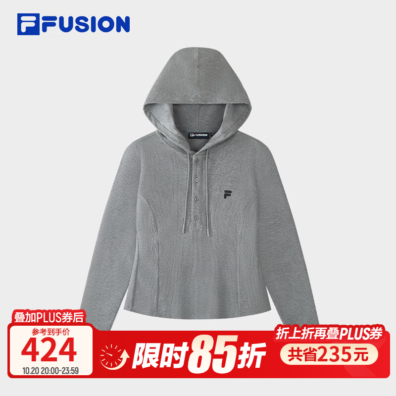 FILA FUSION斐乐潮牌针织长袖衫26秋季新款女子连帽上衣修身长T 花灰色-MG L 170/88A/L
