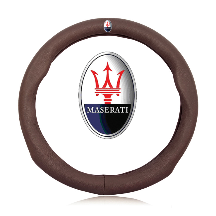 适用于玛莎拉蒂汽车真皮方向盘套GT莱万特levante总裁ghibli吉博力GC高档车用把套四季通用 方向盘套-红色 玛莎拉蒂