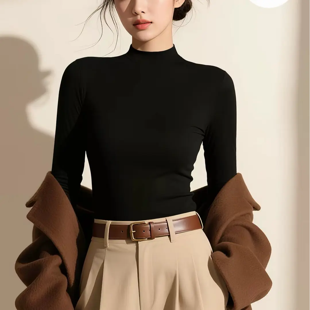 kola小立领0聚酯莫代尔半高领修身常规款保暖女长袖打底无痕内穿 【2件装】白色+黑色 M （80-100斤)