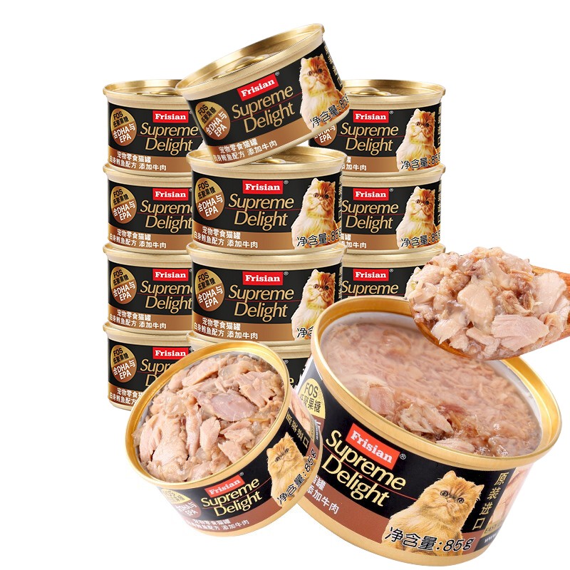 富力鲜(Frisian)泰国进口 猫罐头85g*12罐白身鲔鱼+牛肉罐头成猫宠物猫粮零食湿粮