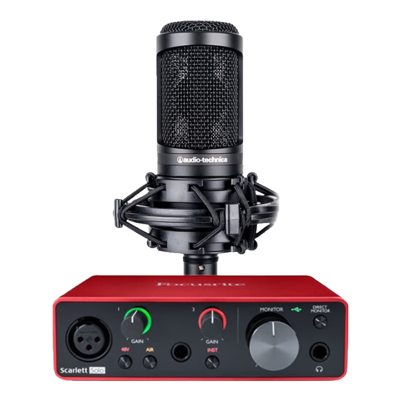 鐵三角（Audio-technica）AT2020電容麥克風(fēng)有聲書(shū)錄音專(zhuān)業(yè)設(shè)備直播配音套裝喜馬拉雅主播全套錄歌聲卡手機(jī)電腦唱歌話筒 AT2020+?？怂固豷olo3【送3個(gè)精調(diào)效果】