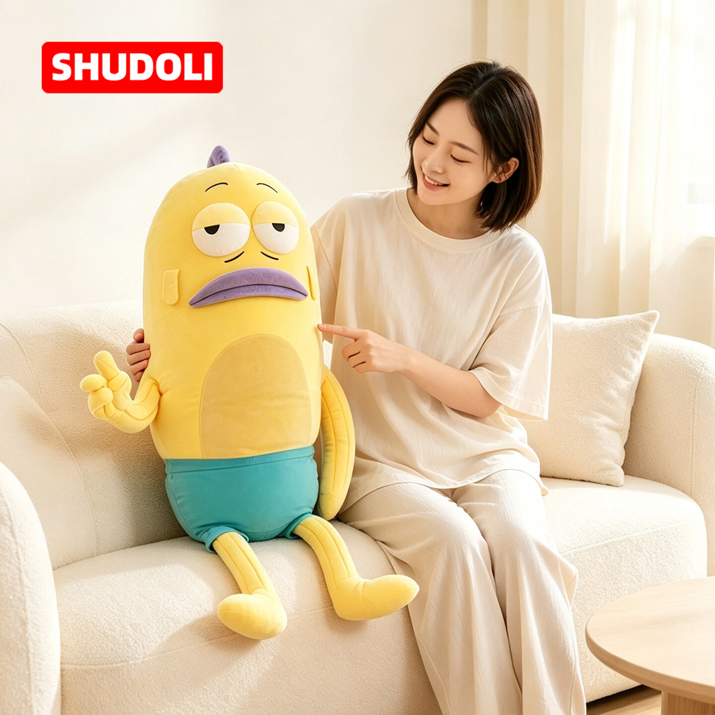 SHUDOLI比奇堡居民路人鱼无情比耶毛绒玩偶巨型公仔抱睡成人儿童礼物生日 【巨无霸】96cm【想想就开心】 【正版授权防伪可查】