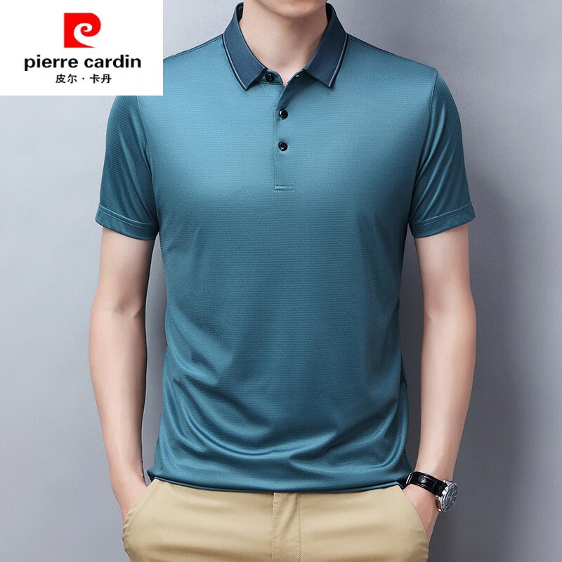 皮尔卡丹短袖t恤男桑蚕丝高档宽松休闲polo保罗衫男士翻领体恤夏 果