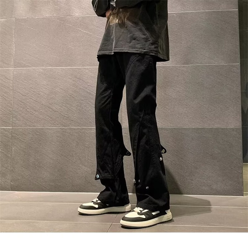 际域(jiyu)国潮高街裤子男纽扣设计感长裤工装裤配板鞋痞帅的显瘦微