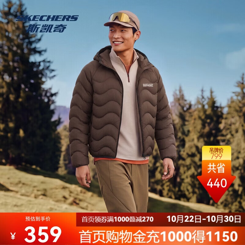 斯凯奇(Skechers)男女同款户外排骨羽绒服舒适轻薄保暖连帽潮流外套P426U012