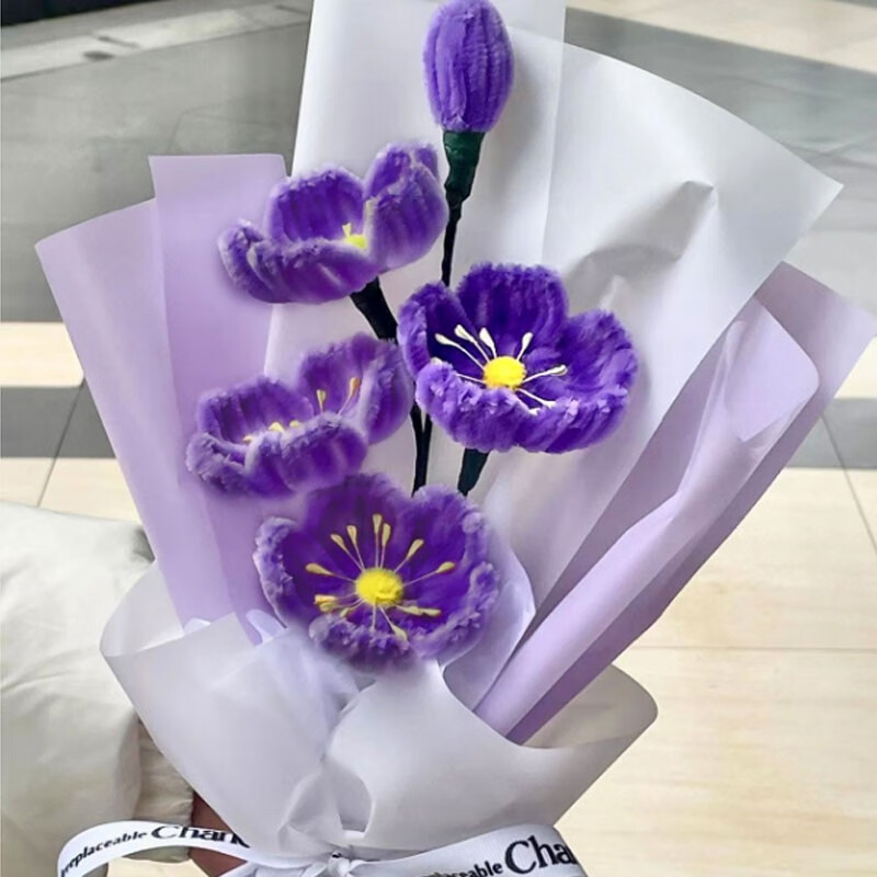 右客手工diy扭扭棒花束郁金香自制虞美人花材料包编织捧花送女友礼物