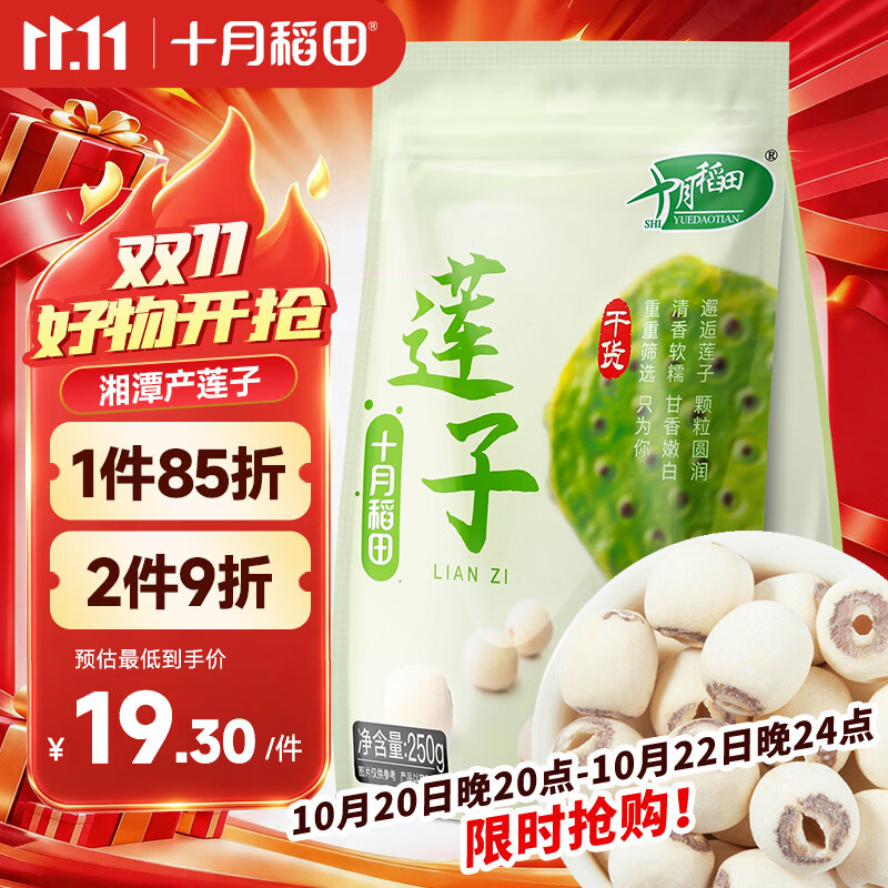 十月稻田 莲子 250g 半斤 湘潭产去芯磨皮白莲子 桂圆百合银耳羹煲汤食材 