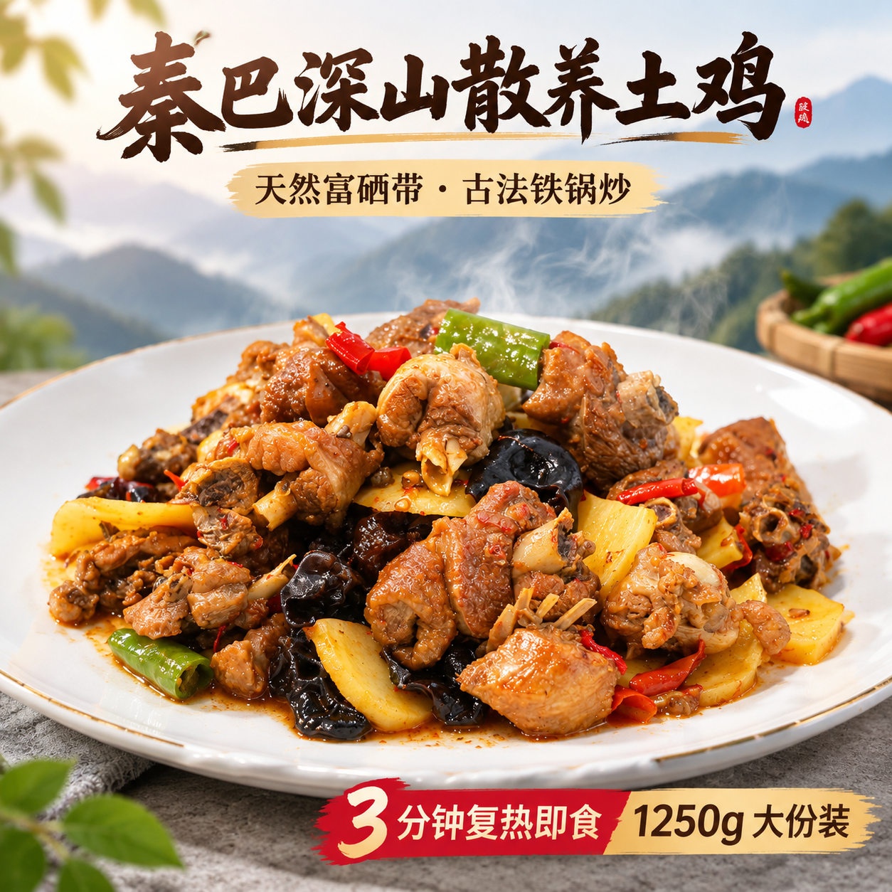 猛火炒制陕南木瓜栖鸡炒鸡秦岭高山散养跑山鸡宿舍懒人袋装1250g 高山散养口味自选2袋(需备注口味)